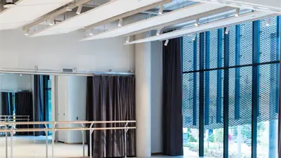 Dance studio with large windows
