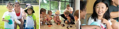Three pictures of children doing activities