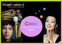 Two people on either side of a pink circle, titled Cooo