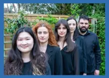 Five people dressed in black, in a row