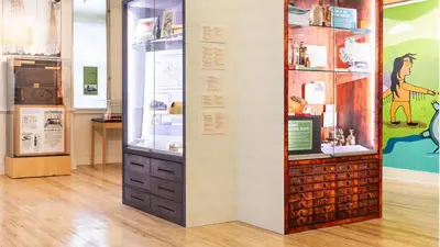 Museum displays in a large room